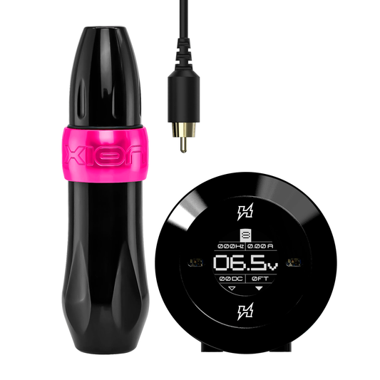 The Xion in black and Bubblegum pink, with the limited time only set: motion sensor-activated Hover power supply with RCA cord