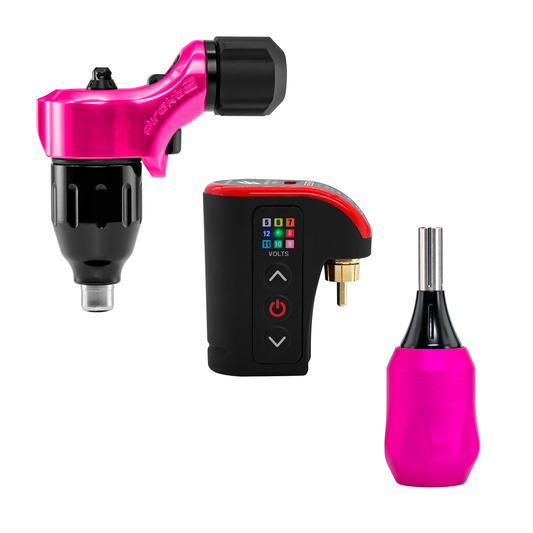 Direkt2 while supplies last Bubblegum Bundle, which includes the LightningBolt power pack, grip and tattoo machine!