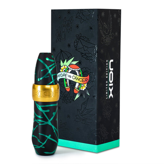 Limited edition Spektra Xion, anodized black with teal squiggles and goldtone. Includes a special Hope vs Cancer box. Proceeds go to funding pediatric cancer.